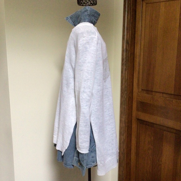 360 Sweater Revolve Ivory 100% Linen Sunglasses Studded Pullover Size S - Picture 3 of 7